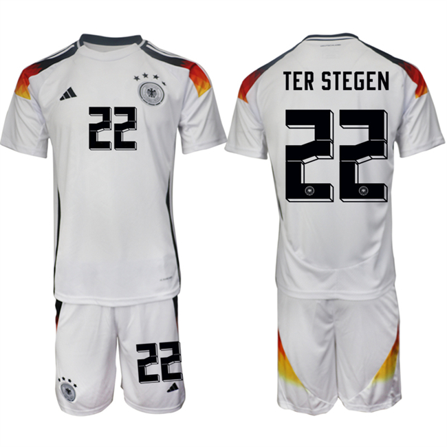 Men's Germany Germany #22 Ter Stegen White 2024-25 Home Soccer Jersey Suit